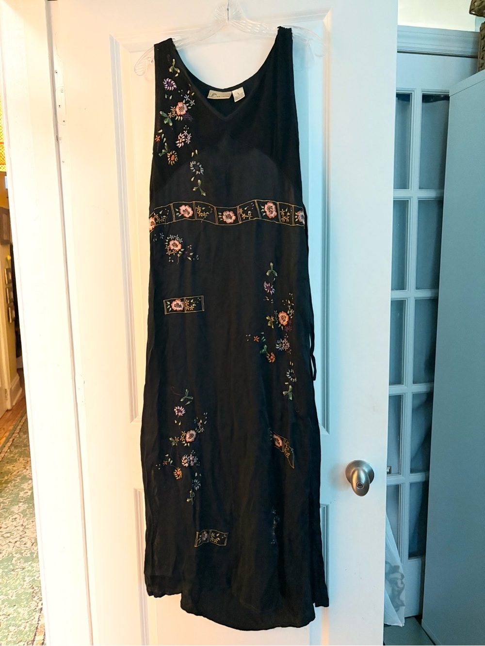 Bohemian Black Floral Embroidered Sleeveless Maxi Dress